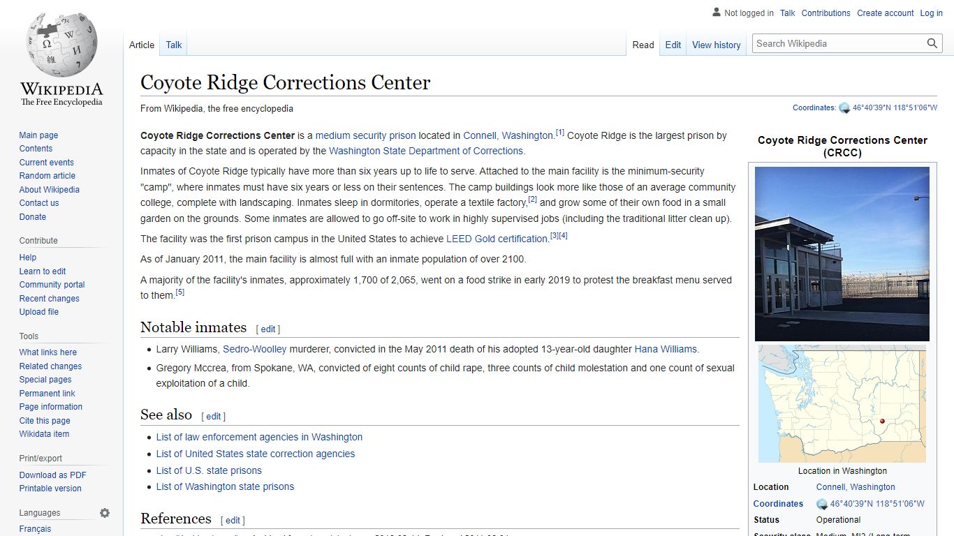 Coyote Ridge Corrections Center - Wikipedia