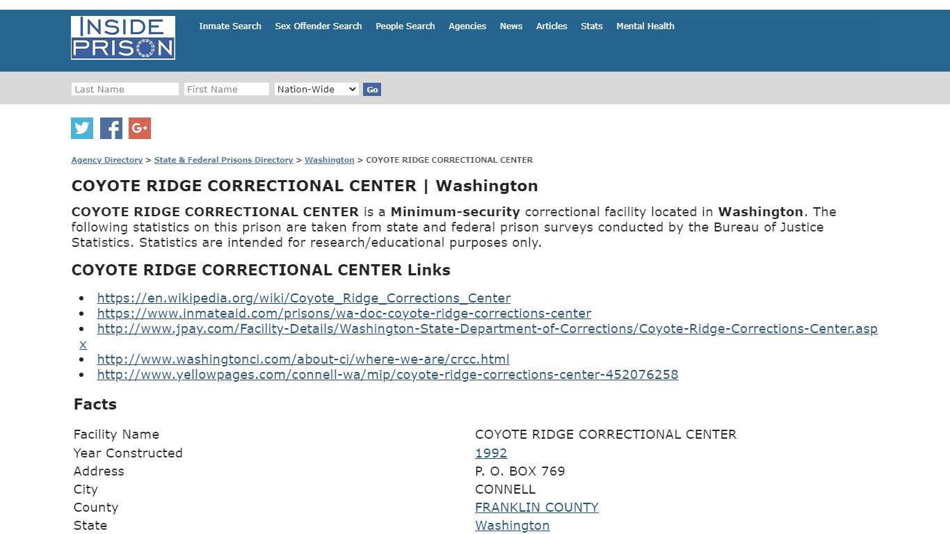 COYOTE RIDGE CORRECTIONAL CENTER | Washington - Inside Prison